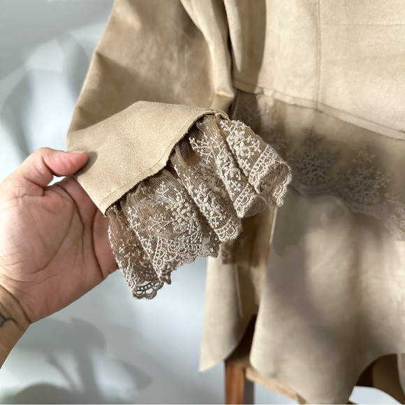 Venus LARGE Tan Faux Suede Boho Steampunk Jacket with Lace Accents - Picture 3 of 12
